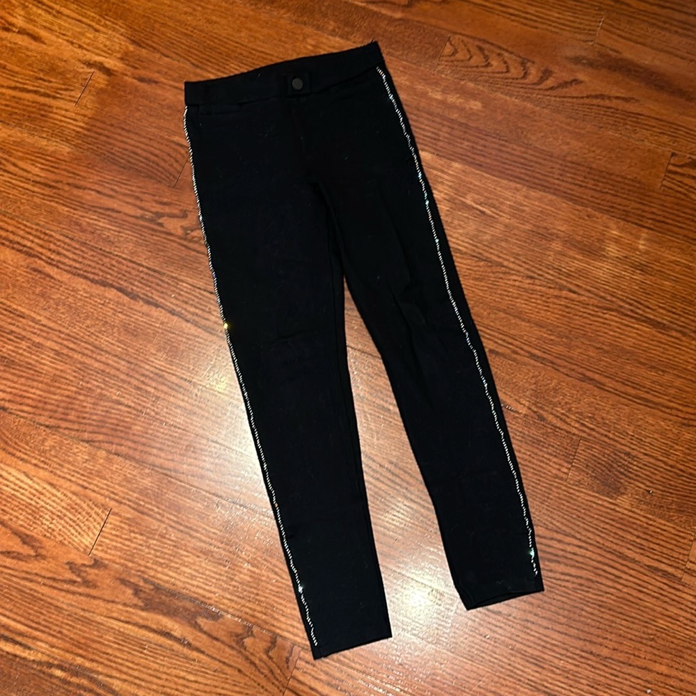 ZARA Girls’ Ponte Black Leggings Pants with Side Rhinestones Detail - Sz. 11-12